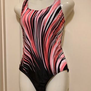 CHARM Leaks one piece flattering-fit pink black size S straps secure for swim💕